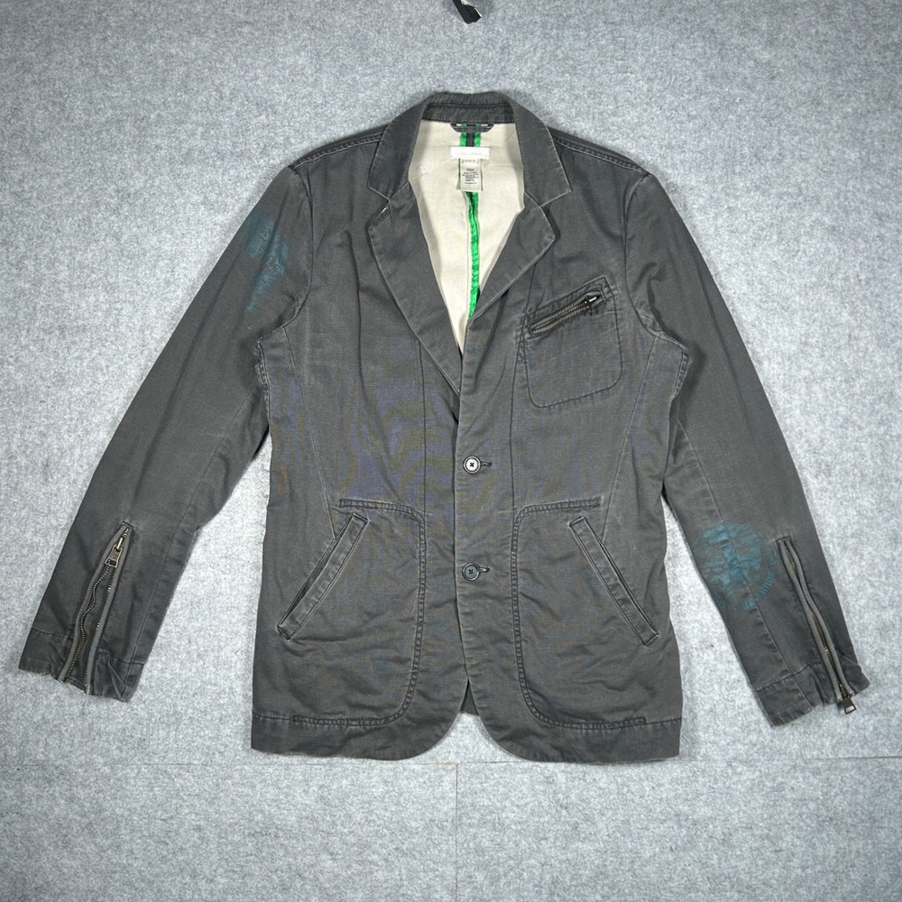 Diesel Blazer Mens XL Charcoal Grey Mohawk Graphic Utility Casual Sport Coat